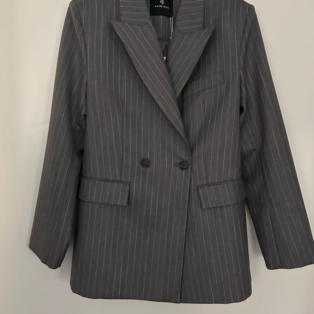 ANINE BING WOMENS TIPHAINE BLAZER LIGHT GREY PIN STRIPE SIZE MEDIUM NEW W TAGS